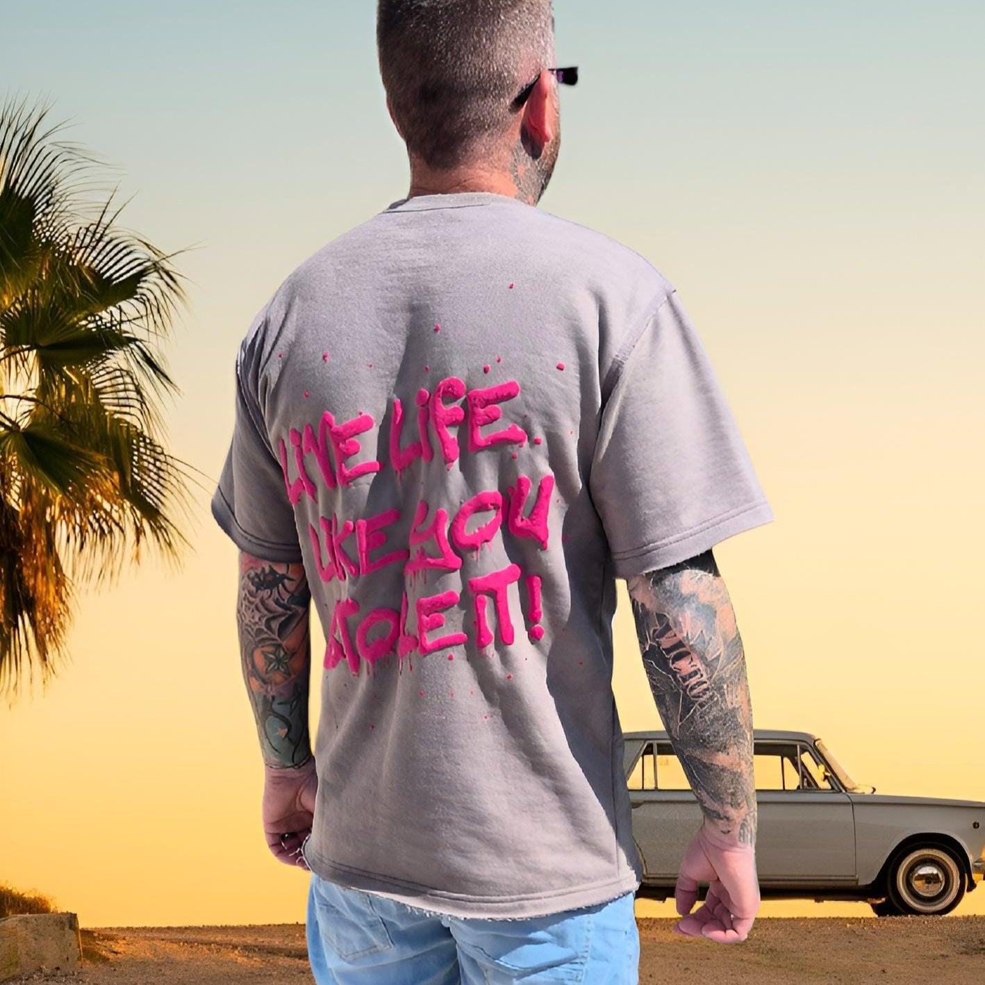 "Live Life Like You Stole It" Oversized Distressed Tee