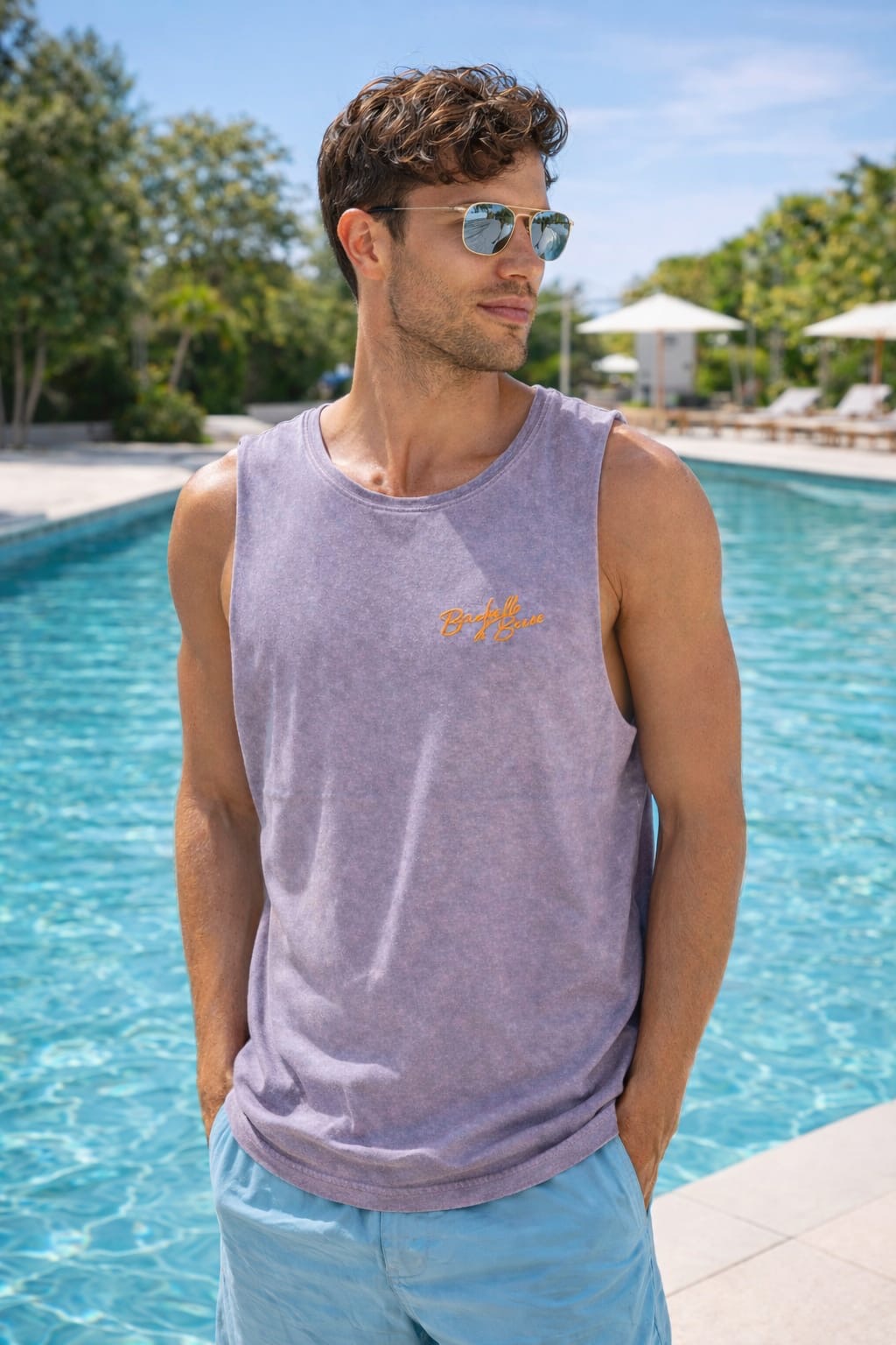 'Suns out' stone washed vest