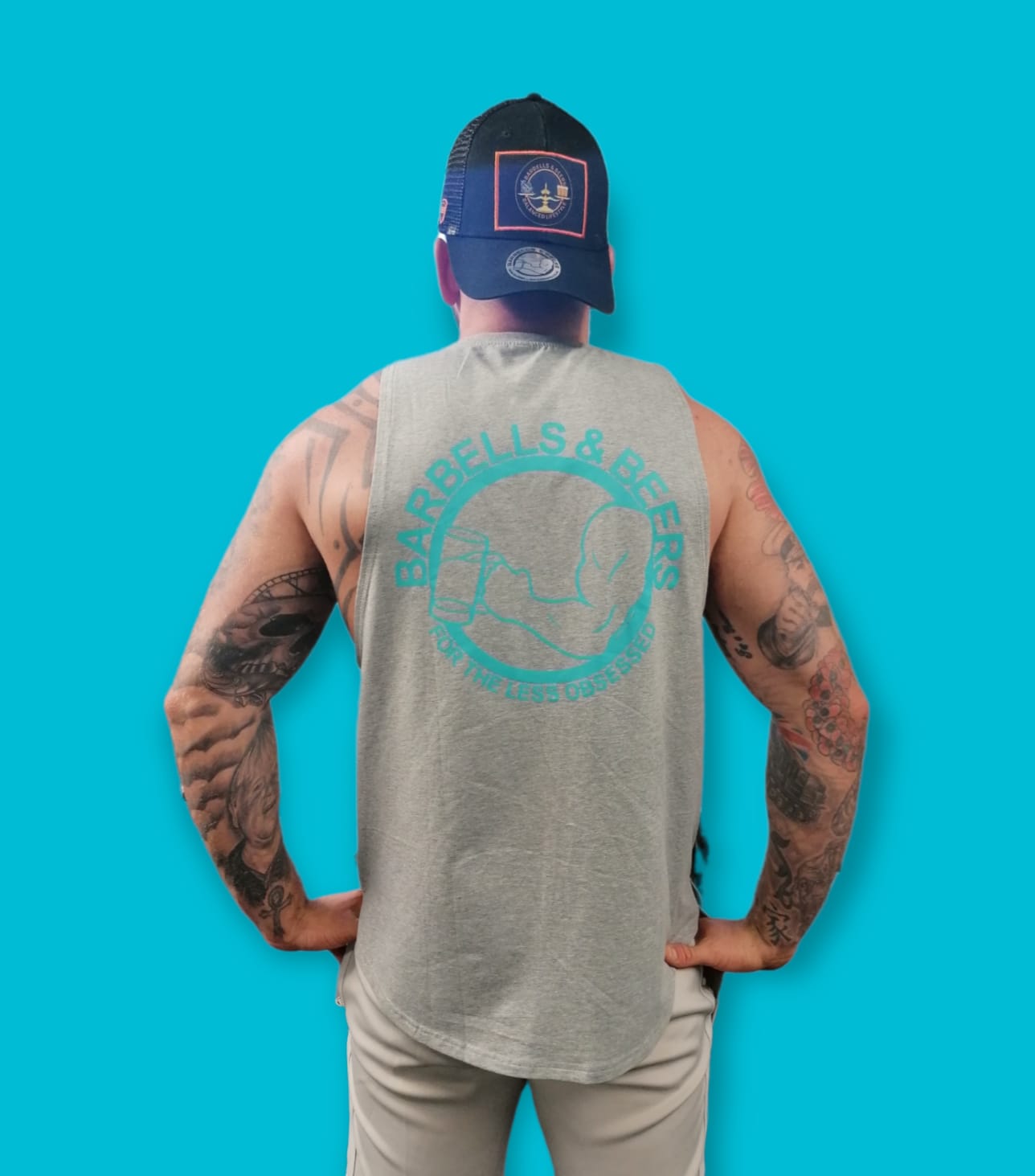 FOR THE LESS OBSESSED TANK GREY/NEON BLUE